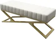Bed End Bench Bedroom Bench, End Bed Ottoman Bench with Golden Metal Legs, Upholstered Entryway Bench, Modern Shoe Bench for Entryway Living Room Bedroom Bench(White,100 * 40 * 44cm)