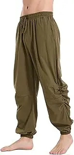 [Generic] Mens Casual Cotton Linen Pant Elastic Waist Drawstring Yoga Jogger Pants Medieval Tapered Jogging Beach Pants