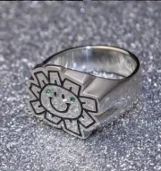 0.10 Ct Emerald Cubic Zirconia Men's Flower Ring 14k White Gold Plated Silver