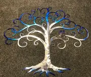 Love Bird Swirled Tree of Life Metal Wall Art Decor Blue Tinged 28" x 24"