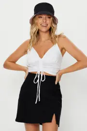 White Jersey Ruche Front With Drawcord Singlet Top - Size S, Women's Singlet
