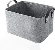TRAMILY Felt Storage Basket Storage Bins Organizers，Collapsible Storage Box with Handles for Clothes Storage, Toys, Clothes, Office Products and Other Sundries (Grey L)