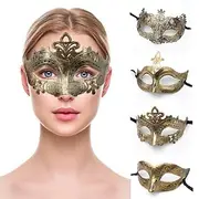 Halloween Ball Party Mask Retro Prince Flat Head Mask Antique Bronze Half Face Mask Black Decorative Men's and Women's