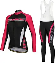 [LMKIJNB] Womens Cycling Jersey Long Sleeves Set Bicycle Clothing Sportswear Biking Suit Tights Spring Autumn Moisture Wicking Quick-Dry UV Protection 3D Gel Padded MTB Outdoor Windproof CX21,B,XS