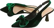 [Generic] Women Pumps Comfort Slingback Heels with Arch Support, Cute Kitten Heels with Ankle Strap for Womens, Temperament Office Slippers, Green, 8