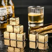 8Pcs golden Stainless Steel Whiskey Stones Reusable Ice Cubes Cooling Rocks