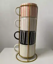 Coco + And Lola Set Of 4 Stackable Espresso Coffee Cups With Stand Pastels