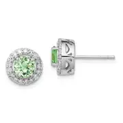 Sterling Silver Rhodium Diamond u0026 Tsavorite Garnet Circle Post Earrings