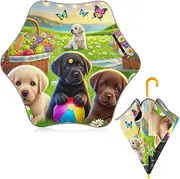 [ODAWA] Kids Umbrellas Puppies Flowers Green J Handle Golf Stick Umbrella for Kids