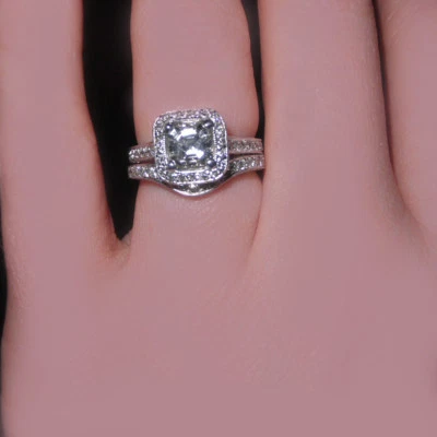 GIA certified Diamond Bridal Set 4.00 CT Asscher cut 18K White Gold
