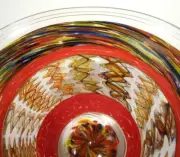 HAND BLOWN GLASS BOWL, DIRWOOD, COMPLEX INCALMO CANE & GOLD SPARKLES, n3476