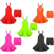 Kids Girls Rumba Samba Latin Dance Dress with Boxer Short and Earrings Dancewear