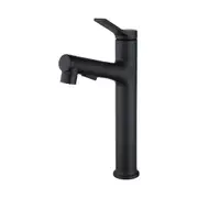 Pull Out Bathroom Tap Tall Basin Mixer Tap Round Spout Vanity Sink 3 Modes Black
