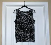 Chico's TOUCH of COOL FLORAL TANK TOP Size 1 Medium 8 10 Black White Tee NWT $40
