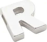 [Alex and Ani] Initial R Slider Charm, Create Your Own, Initial R Charm, Sterling Silver, Silver, Charm Size 0.28 inch Width by 0.28 inch Height, One Size, Brass, No Gemstone