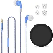 Geekria Kids Wired Earbuds with Mic & Volume Control for School and Online Class, Children's 3.5mm Jack in-Ear Earphone with 85dB Volume Limit for Small Ears, Storage Case Included (Blue)