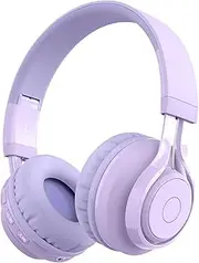 Wirel BT5.3 Headphones 3.5mm Wired On Ear Headset Cool ren Earphone Adjustable Headband w/Microphone 85dB Limited Volume Safe for Purple