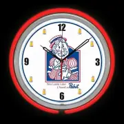 15" Pabst Bartender Beer Red Double Neon Clock Chrome Finish Man Cave Bar
