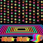 Neon Party Supplies Set, 6 Colours 30m UV Blacklight Reactive Tape, 8.8m Neon Star Dot Garlands Hanging Decorations for Christmas Wedding Glow Party Christmas Tree Decorations