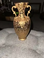 Dison Art Studio Urn Shaped Vase Handles Weeping Gold 22K 6.5" Tall