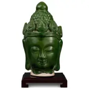 US SELLER - Green Glazed Ceramic Enlightened Buddha Head Asian Statue