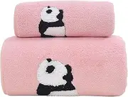 Bath and Hand Towel Set of 2 28x55 ＆14x30 Inch Absorbent Adorable Panda Beach Towels Coral Fleece Soft Thicken Adult Face Towel Couple Gift Style 1 Bath Hand Towels