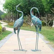 Oritty 35-40 Inch Standing Garden Crane Statues for Outdoor Set of 2 Metal Birds Garden Sculptures Yard Art for Home Backyard Patio Lawn Decoration