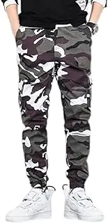 [Generic] Men's Camo Print Elastic Waist Flap Pocket Cargo Pants Outdoor Hiking Jogger Trousers