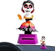 Car Shaking Head Ornaments, Solar Powered Bo-bble Head Skull Figurine, Dashboard Girl Skeleton Ornament, Fun Car or Desk Decoration for Adults, Friends, Coworkers, and Halloween Lovers