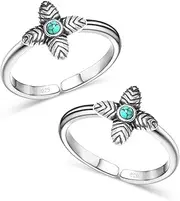 [LeCalla] Toe Rings for Women | 925 Sterling Silver Open Adjustable Turquoise Floral Toe-Rings | Women's Gemstone Indian Silver Toe Ring Foot Jewelry