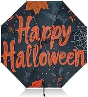 [PDZRMY] UV Protection Travel Umbrella Halloween Pumpkin Web Compact for Rain and Sun - Auto Open and Close UPF 50+ Windproof Portable 46” Sun Umbrella for Women and Men