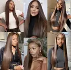 13x4 Chocolate Brown Straight Lace Frontal Wig 24" Human Hair