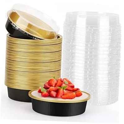 Aluminum Cupcake Pans With Lids, 4 Inch 50 Pack Disposable Pie 50 pcs Black