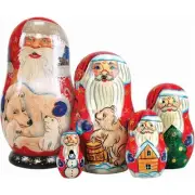 G.Debrekht Russia Nested Dolls Polar Bear Santa 5 Nest Doll 6.5 in.