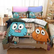v2446 Bed Sheets Anime Amazing World Gumball Printed Bedding Set Darwin Anais Duvet Cover King Queen Full Twin Size for Bedroom Home textile 3-Piece B