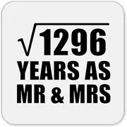 [Designsify] Gifts, 36th Anniversary Square Root of 1296 Years As Mr & Mrs, Drink Coaster Mat Wipe-Clean Non-Slip Non-Skid Cork Back, for Birthday Mom Dad Parents Fathers Mothers Day Party