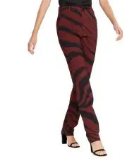 $1100 Roberto CAVALLI Womens Zebra Print Slim Fit Pants black burgundy Size 40/6