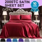 2000TC Bed Silk Satin Sheet Set Single/Double/Queen/King Flat Fitted Pillowcase
