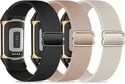 3 Pack Nylon Elastic Watch Bands Compatible with Fitbit Charge 5,Stretchy Adjustable Loop Fabric Braided Sport Strap for Charge 5 Fitness & HealthTracker,Breathable Wristband for Women Men