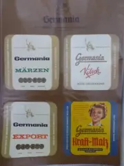 ORIGINAL GERMANIA SIEG-RHEIN 4 X DIFFERENT WEST GERMAN BEER LABELS
