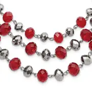 Fashion 1928 Jewelry Silver-Tone Three Strand Red And Grey Epoxy Faceted Stone Adjustable 16 Inch Necklace With 3 Extension