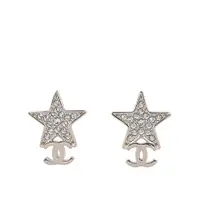 在飛比找蝦皮商城優惠-CHANEL CC Logo 水鑽星星造型針式耳環(金色) 