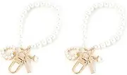 [Mijradge] 2 pack Women's Imitation Pearl Chain Key Chain Love Heart Women's Keyrings and Keychains Chain Length 10cm Used as Car Key Chain Belt House Key Gold