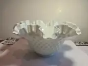 Fenton White Milk Glass Hobnail Ruffled Crimped Edge Bowl