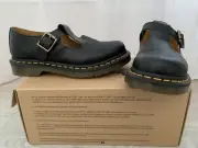 NEW Dr Martens T Bar Polley Smooth Black Shoes, Size US 7