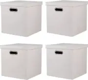 Storage Bins with Lids, Collapsible Linen Fabric Boxes Organizer Containers with
