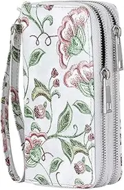 [HAWEE] Women's Long Clutches Purse Wrist Strap Purse Double Zip Wallet Mobile Phone Purse with Multiple Card Slots for Coins Cash Bill
