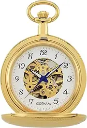 [Gotham] Men's Gold Plated Double Hunter Mechanical Pocket Watch # GWC14051GA