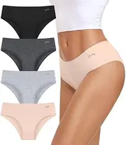 [coskefy] Womens Underwear Cotton Cheeky Hipster Panties Soft Stretch Ladies Bikini Briefs 4 Pack