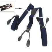 Button Holes Link Men's Suspenders-Black with 6 Button Holes 2 Length Adjusters